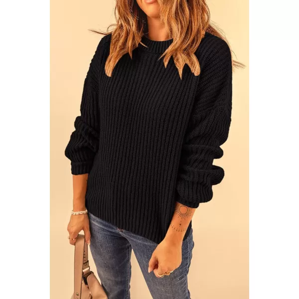 imagePRETTYGARDEN Womens Fashion Sweater Long Sleeve Casual Ribbed Knit Winter Clothes Pullover Sweaters Blouse TopBlack