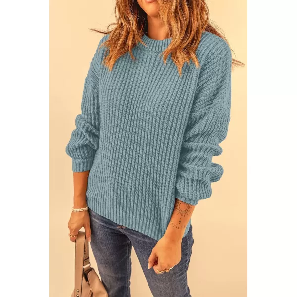 imagePRETTYGARDEN Womens Fashion Sweater Long Sleeve Casual Ribbed Knit Winter Clothes Pullover Sweaters Blouse TopBlue