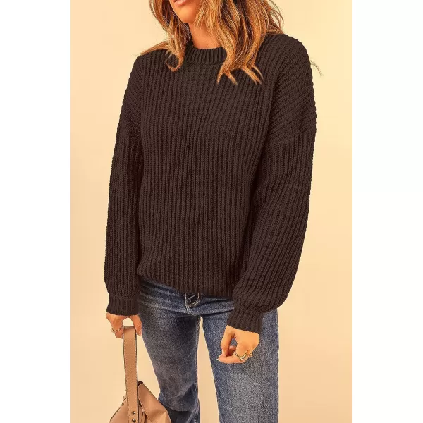 imagePRETTYGARDEN Womens Fashion Sweater Long Sleeve Casual Ribbed Knit Winter Clothes Pullover Sweaters Blouse TopCoffee