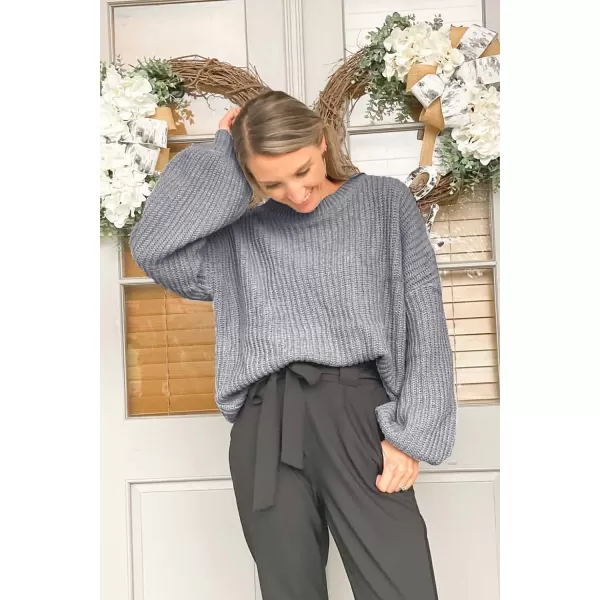 imagePRETTYGARDEN Womens Fashion Sweater Long Sleeve Casual Ribbed Knit Winter Clothes Pullover Sweaters Blouse TopGrey
