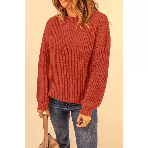 imagePRETTYGARDEN Womens Fashion Sweater Long Sleeve Casual Ribbed Knit Winter Clothes Pullover Sweaters Blouse TopOrange