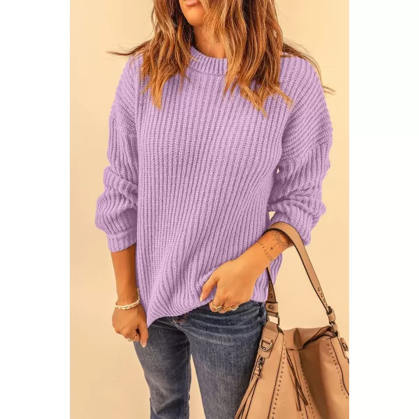 imagePRETTYGARDEN Womens Fashion Sweater Long Sleeve Casual Ribbed Knit Winter Clothes Pullover Sweaters Blouse TopPurple