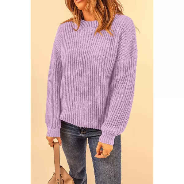 imagePRETTYGARDEN Womens Fashion Sweater Long Sleeve Casual Ribbed Knit Winter Clothes Pullover Sweaters Blouse TopPurple