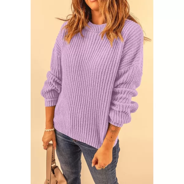 imagePRETTYGARDEN Womens Fashion Sweater Long Sleeve Casual Ribbed Knit Winter Clothes Pullover Sweaters Blouse TopPurple