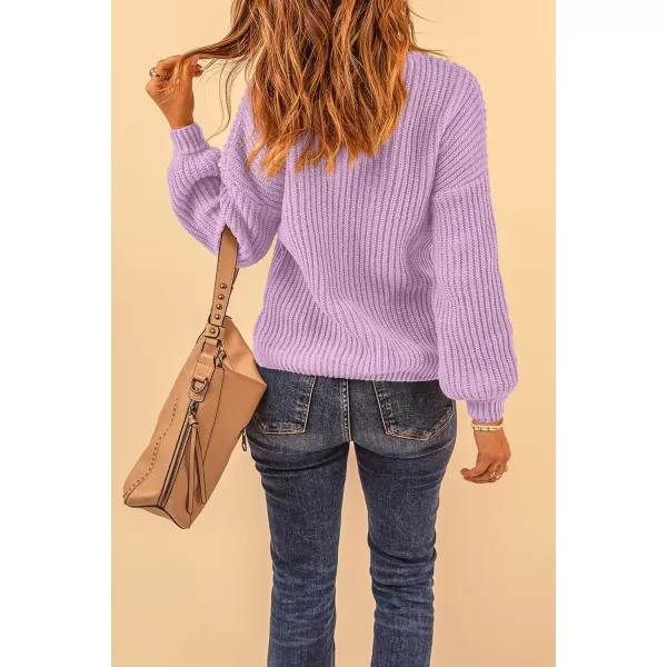 imagePRETTYGARDEN Womens Fashion Sweater Long Sleeve Casual Ribbed Knit Winter Clothes Pullover Sweaters Blouse TopPurple