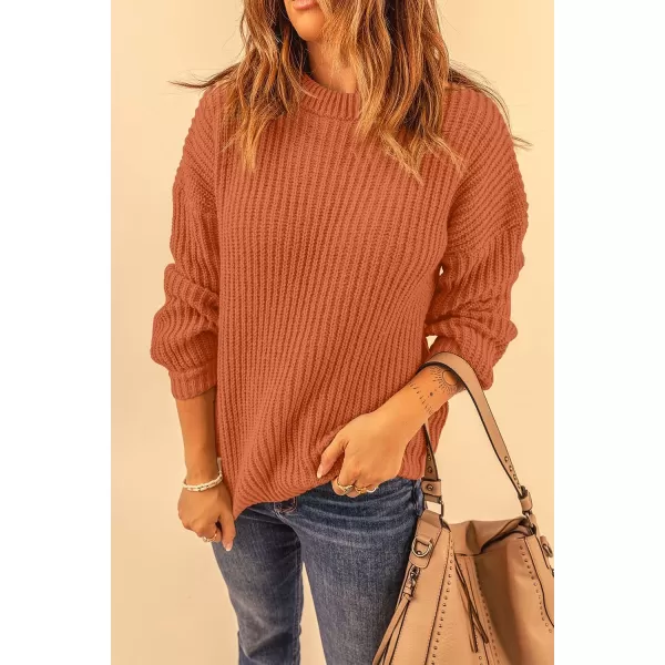 imagePRETTYGARDEN Womens Fashion Sweater Long Sleeve Casual Ribbed Knit Winter Clothes Pullover Sweaters Blouse TopRust Red