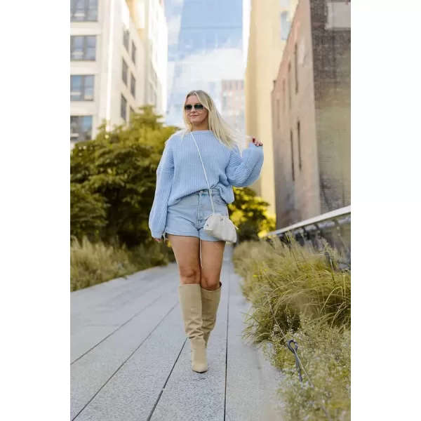 imagePRETTYGARDEN Womens Fashion Sweater Long Sleeve Casual Ribbed Knit Winter Clothes Pullover Sweaters Blouse TopSky Blue