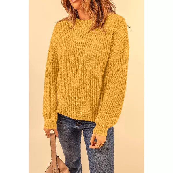 imagePRETTYGARDEN Womens Fashion Sweater Long Sleeve Casual Ribbed Knit Winter Clothes Pullover Sweaters Blouse TopTurmeric