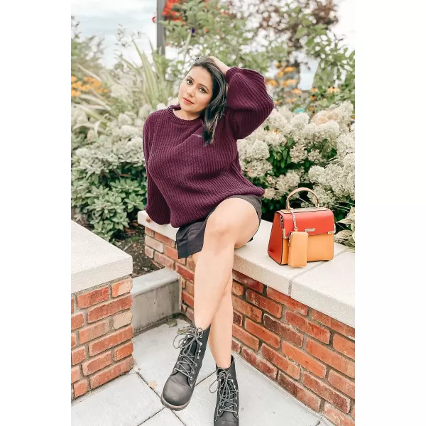 imagePRETTYGARDEN Womens Fashion Sweater Long Sleeve Casual Ribbed Knit Winter Clothes Pullover Sweaters Blouse TopWine Red