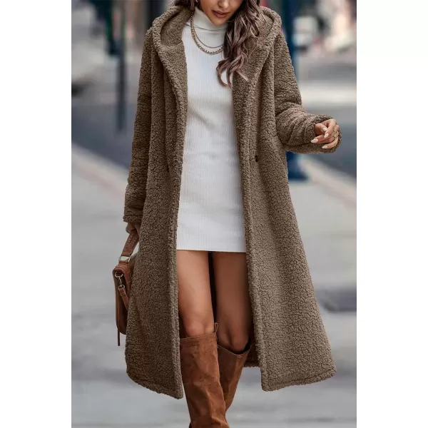 imagePRETTYGARDEN Womens Fashion Winter Coats Fuzzy Fleece Long Hooded Jackets Button Down Faux Fur Warm OuterwearKhaki