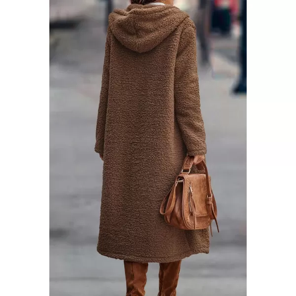 imagePRETTYGARDEN Womens Fashion Winter Coats Fuzzy Fleece Long Hooded Jackets Button Down Faux Fur Warm OuterwearRed Coffee