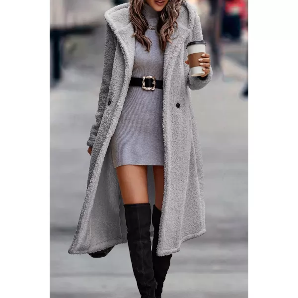 imagePRETTYGARDEN Womens Fashion Winter Coats Fuzzy Fleece Long Hooded Jackets Button Down Faux Fur Warm OuterwearSilver Grey