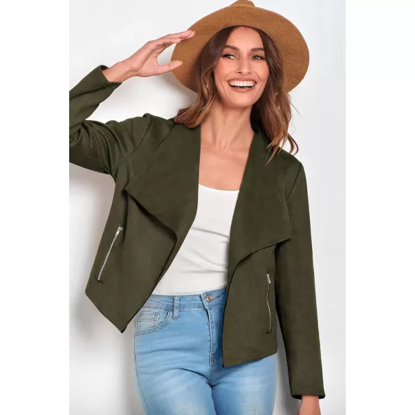 imagePRETTYGARDEN Womens Faux Suede Jackets 2023 Fall Clothes Long Sleeve Open Front Cropped Coat OutwearArmy Green