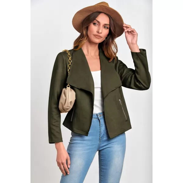 imagePRETTYGARDEN Womens Faux Suede Jackets 2023 Fall Clothes Long Sleeve Open Front Cropped Coat OutwearArmy Green