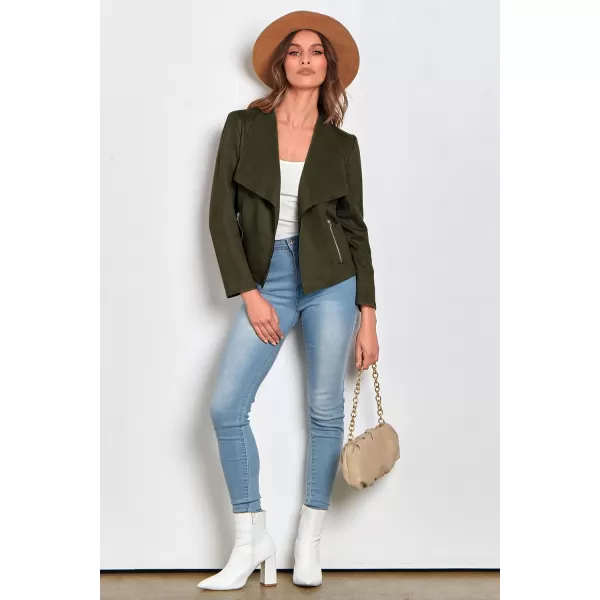 imagePRETTYGARDEN Womens Faux Suede Jackets 2023 Fall Clothes Long Sleeve Open Front Cropped Coat OutwearArmy Green