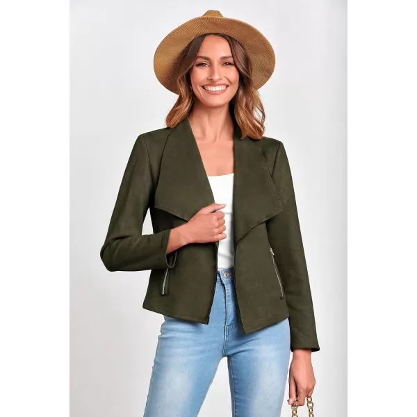 imagePRETTYGARDEN Womens Faux Suede Jackets 2023 Fall Clothes Long Sleeve Open Front Cropped Coat OutwearArmy Green