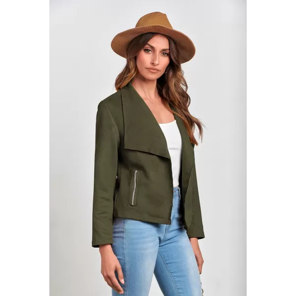 imagePRETTYGARDEN Womens Faux Suede Jackets 2023 Fall Clothes Long Sleeve Open Front Cropped Coat OutwearArmy Green