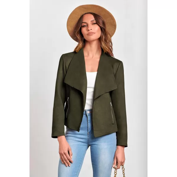 imagePRETTYGARDEN Womens Faux Suede Jackets 2023 Fall Clothes Long Sleeve Open Front Cropped Coat OutwearArmy Green