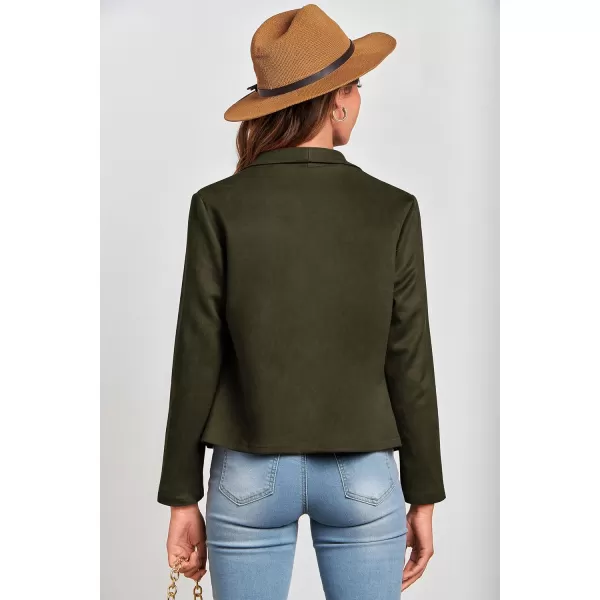 imagePRETTYGARDEN Womens Faux Suede Jackets 2023 Fall Clothes Long Sleeve Open Front Cropped Coat OutwearArmy Green