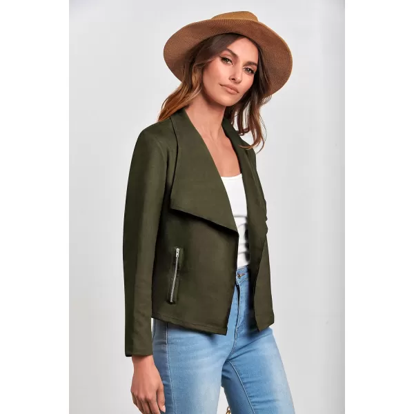 imagePRETTYGARDEN Womens Faux Suede Jackets 2023 Fall Clothes Long Sleeve Open Front Cropped Coat OutwearArmy Green
