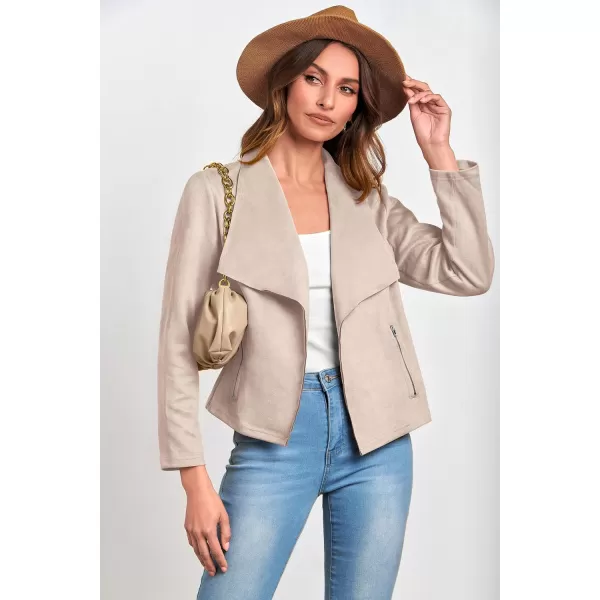 imagePRETTYGARDEN Womens Faux Suede Jackets 2023 Fall Clothes Long Sleeve Open Front Cropped Coat OutwearBeige Apricot