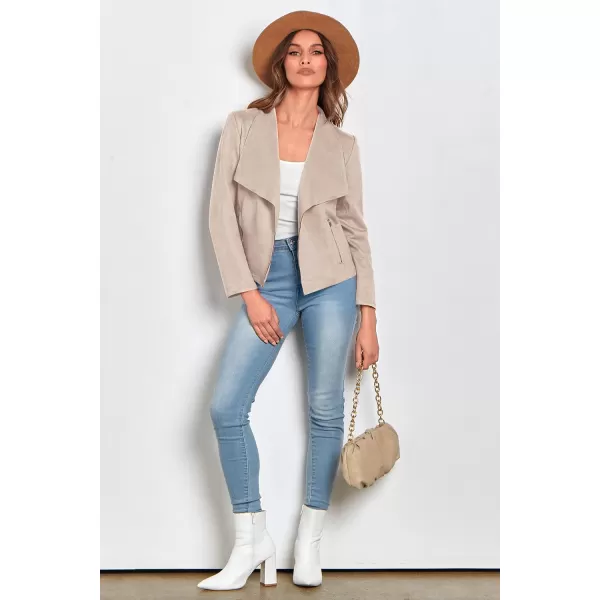 imagePRETTYGARDEN Womens Faux Suede Jackets 2023 Fall Clothes Long Sleeve Open Front Cropped Coat OutwearBeige Apricot