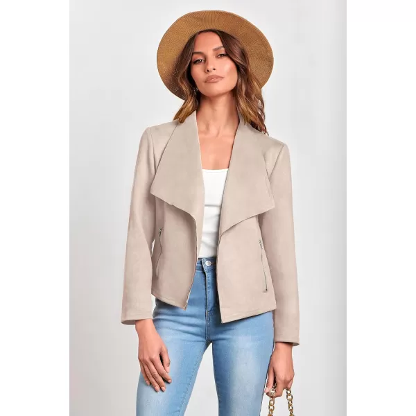 imagePRETTYGARDEN Womens Faux Suede Jackets 2023 Fall Clothes Long Sleeve Open Front Cropped Coat OutwearBeige Apricot