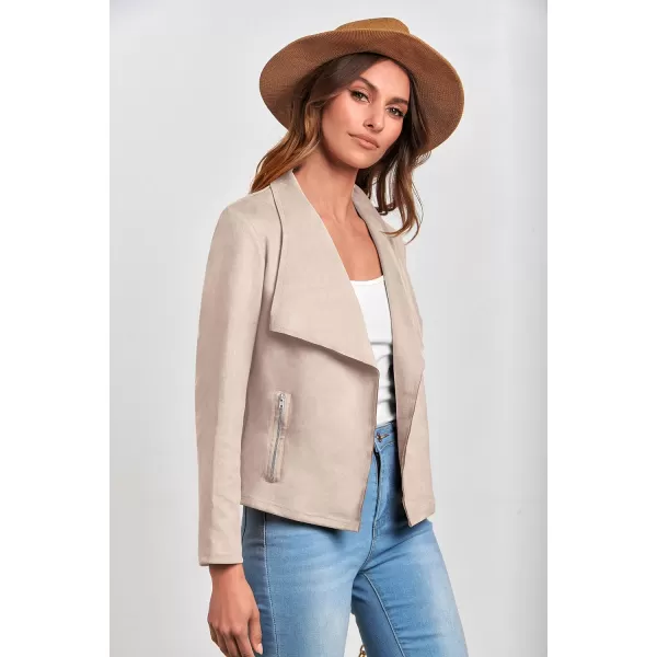 imagePRETTYGARDEN Womens Faux Suede Jackets 2023 Fall Clothes Long Sleeve Open Front Cropped Coat OutwearBeige Apricot