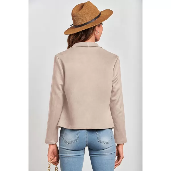 imagePRETTYGARDEN Womens Faux Suede Jackets 2023 Fall Clothes Long Sleeve Open Front Cropped Coat OutwearBeige Apricot