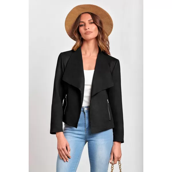 imagePRETTYGARDEN Womens Faux Suede Jackets 2023 Fall Clothes Long Sleeve Open Front Cropped Coat OutwearBlack