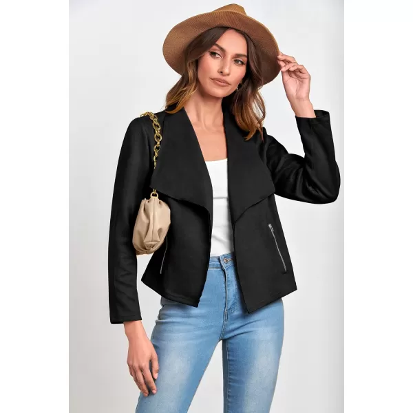 imagePRETTYGARDEN Womens Faux Suede Jackets 2023 Fall Clothes Long Sleeve Open Front Cropped Coat OutwearBlack