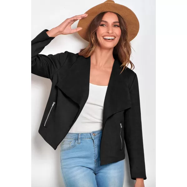 imagePRETTYGARDEN Womens Faux Suede Jackets 2023 Fall Clothes Long Sleeve Open Front Cropped Coat OutwearBlack