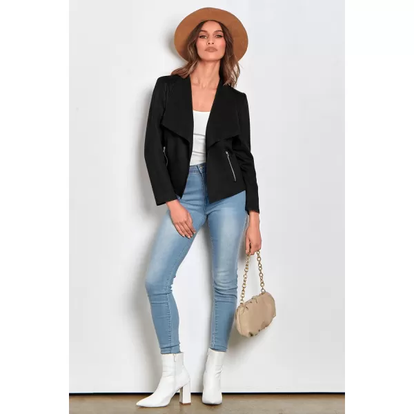 imagePRETTYGARDEN Womens Faux Suede Jackets 2023 Fall Clothes Long Sleeve Open Front Cropped Coat OutwearBlack