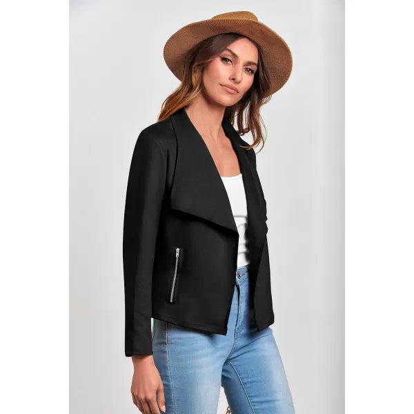 imagePRETTYGARDEN Womens Faux Suede Jackets 2023 Fall Clothes Long Sleeve Open Front Cropped Coat OutwearBlack