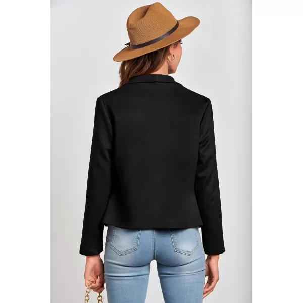 imagePRETTYGARDEN Womens Faux Suede Jackets 2023 Fall Clothes Long Sleeve Open Front Cropped Coat OutwearBlack