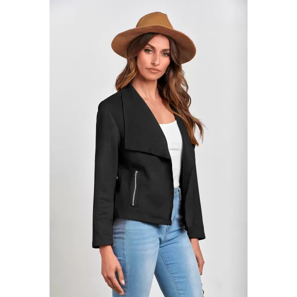 imagePRETTYGARDEN Womens Faux Suede Jackets 2023 Fall Clothes Long Sleeve Open Front Cropped Coat OutwearBlack