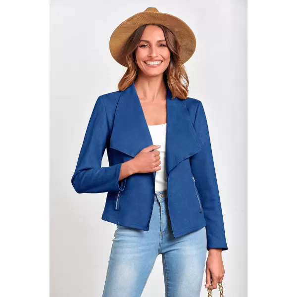 imagePRETTYGARDEN Womens Faux Suede Jackets 2023 Fall Clothes Long Sleeve Open Front Cropped Coat OutwearBlue