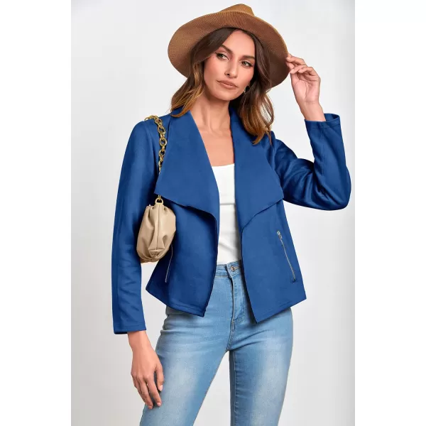 imagePRETTYGARDEN Womens Faux Suede Jackets 2023 Fall Clothes Long Sleeve Open Front Cropped Coat OutwearBlue