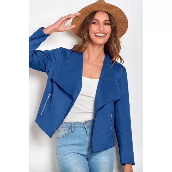 imagePRETTYGARDEN Womens Faux Suede Jackets 2023 Fall Clothes Long Sleeve Open Front Cropped Coat OutwearBlue