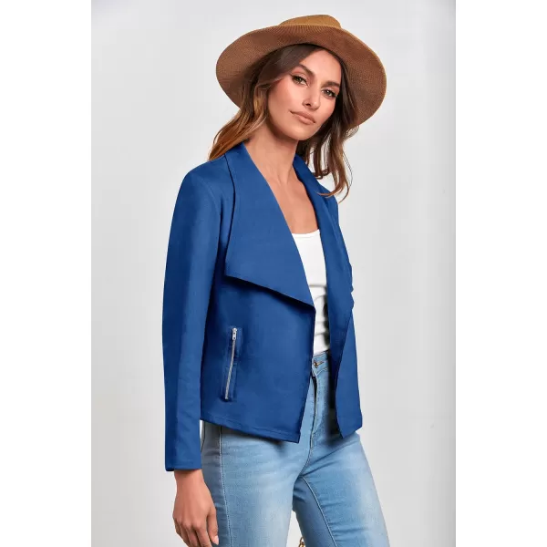 imagePRETTYGARDEN Womens Faux Suede Jackets 2023 Fall Clothes Long Sleeve Open Front Cropped Coat OutwearBlue