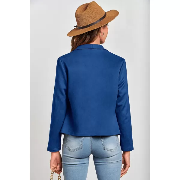 imagePRETTYGARDEN Womens Faux Suede Jackets 2023 Fall Clothes Long Sleeve Open Front Cropped Coat OutwearBlue