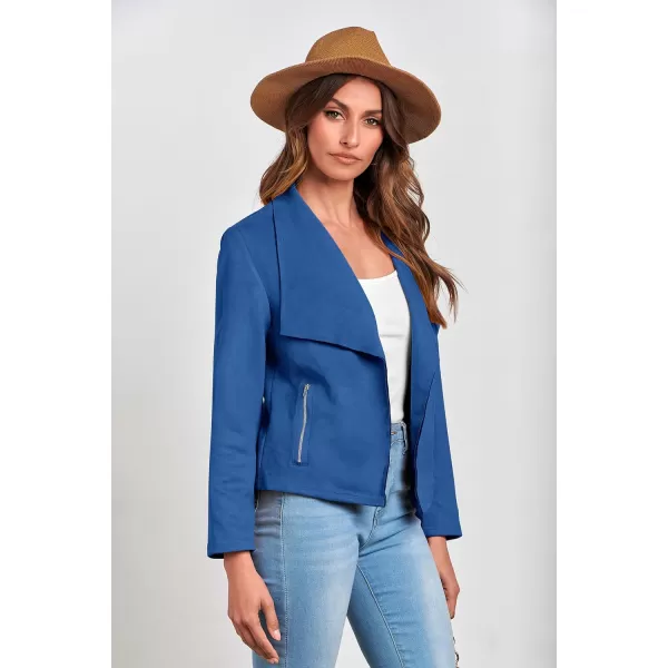imagePRETTYGARDEN Womens Faux Suede Jackets 2023 Fall Clothes Long Sleeve Open Front Cropped Coat OutwearBlue