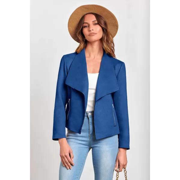 imagePRETTYGARDEN Womens Faux Suede Jackets 2023 Fall Clothes Long Sleeve Open Front Cropped Coat OutwearBlue