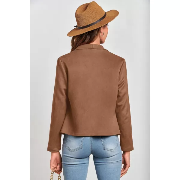 imagePRETTYGARDEN Womens Faux Suede Jackets 2023 Fall Clothes Long Sleeve Open Front Cropped Coat OutwearCamel
