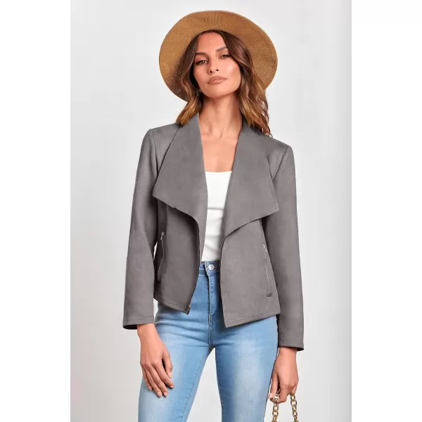 imagePRETTYGARDEN Womens Faux Suede Jackets 2023 Fall Clothes Long Sleeve Open Front Cropped Coat OutwearGrey