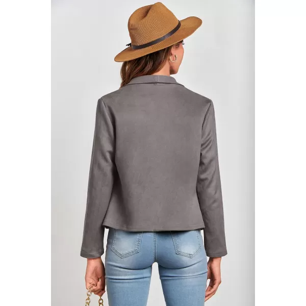imagePRETTYGARDEN Womens Faux Suede Jackets 2023 Fall Clothes Long Sleeve Open Front Cropped Coat OutwearGrey