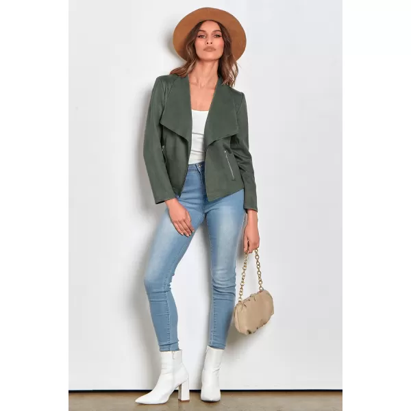 imagePRETTYGARDEN Womens Faux Suede Jackets 2023 Fall Clothes Long Sleeve Open Front Cropped Coat OutwearLight Green