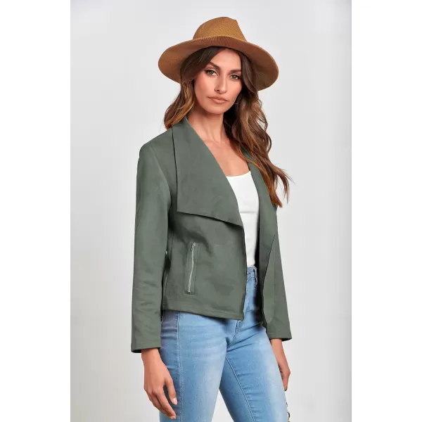 imagePRETTYGARDEN Womens Faux Suede Jackets 2023 Fall Clothes Long Sleeve Open Front Cropped Coat OutwearLight Green