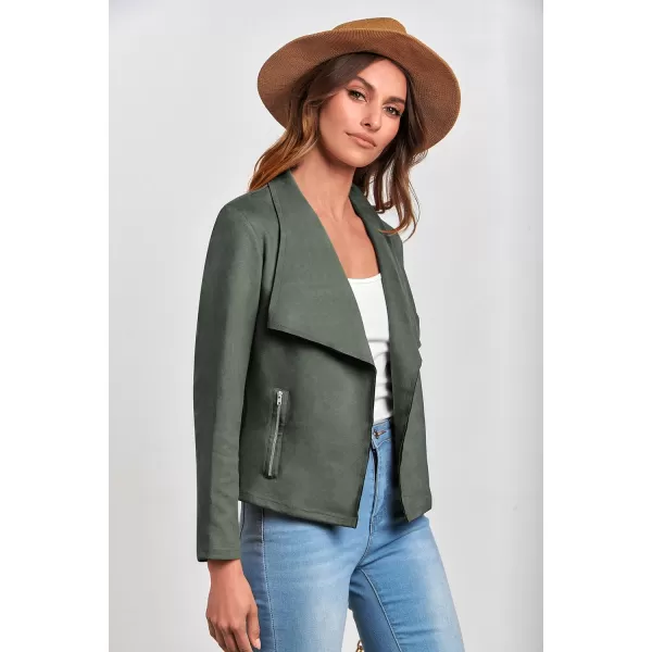 imagePRETTYGARDEN Womens Faux Suede Jackets 2023 Fall Clothes Long Sleeve Open Front Cropped Coat OutwearLight Green