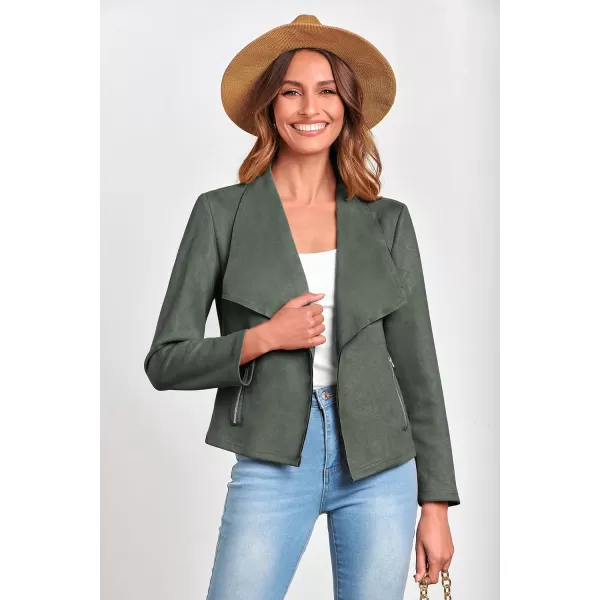 imagePRETTYGARDEN Womens Faux Suede Jackets 2023 Fall Clothes Long Sleeve Open Front Cropped Coat OutwearLight Green